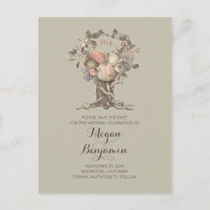 Vintage Fallbaumernte Save the Date Ankündigungspostkarte