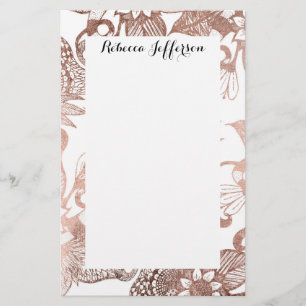 Vintage-falsche Rosen-Gold-Rustikale Blumenskizzen Briefpapier