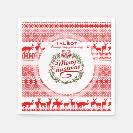 Vintage Familie frohe Weihnachten Weihnachten Weih Serviette (Vorderseite)