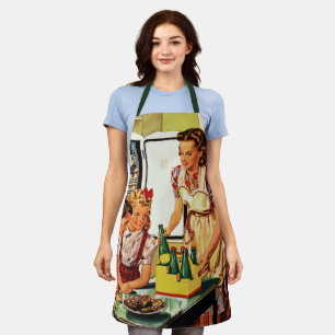 Vintage Familie in der Küche Mama Vater Kinder Sna Schürze