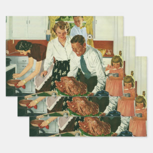 Vintage Familie Kochen Erntedank Abendessen Küche Geschenkpapier Set