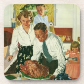 Vintage Familie Kochen Erntedank Abendessen Küche Getränkeuntersetzer (Vorderseite)