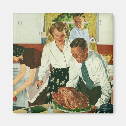 Vintage Familie Kochen Erntedank Abendessen Küche Magnet (Vorne)