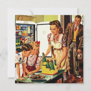 Vintage Familie, Mama mit Kindern, Snacks in der K Einladung
