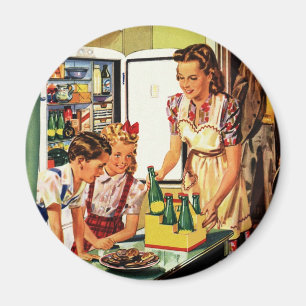 Vintage Familie, Mama mit Kindern, Snacks in der K Magnet