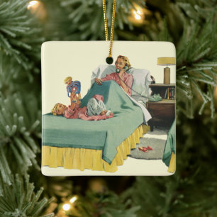 Vintage-Familie serviert Mutter das Frühstück im B Keramikornament