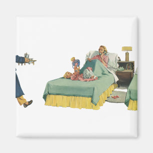 Vintage-Familie serviert Mutter das Frühstück im B Magnet