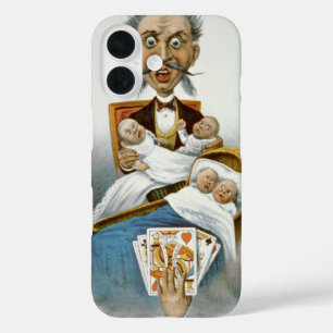 Vintage Familie, Vater mit Babys und Poker Hand iPhone 16 Hülle