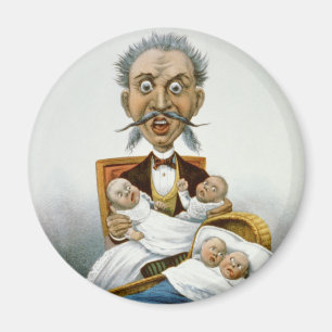 Vintage Familie, Vater mit Babys und Poker Hand Magnet