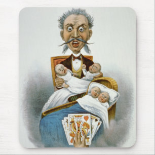 Vintage Familie, Vater mit Babys und Pokerhand Mousepad