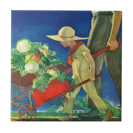 Vintage Familien-Bauernhof-Ernte-Prämie deckt Fliese (Vorderseite)