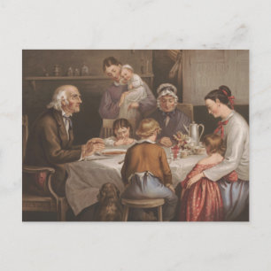 Vintage Familien-Gebets-Lithographie zum Abendesse Postkarte