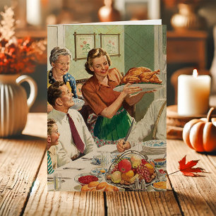 Vintage Familien-Thanksgiving-Dinner Feiertagskarte