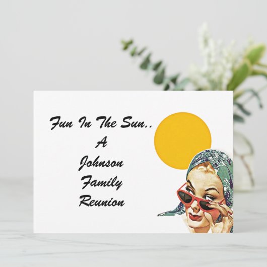 Vintage Familien-Wiedersehen-Sommersun-Dame Einladung (Stehend Vorderseite)