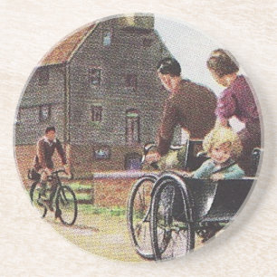 Vintage-Familienfahrrad-Achterbahn Sandstein Untersetzer