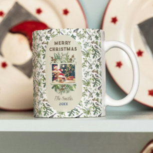 Vintage-Familienfoto-Blattwerk-Grün-Weihnachten Kaffeetasse
