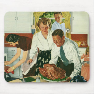 Vintage Familienkoch Thanksgiving-Abendessen Küche Mousepad