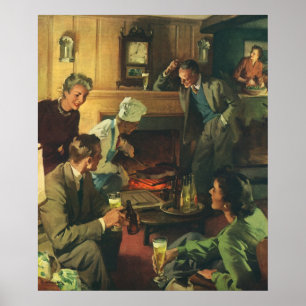 Vintage Familienparty, Steaks kochen Bier trinken Poster