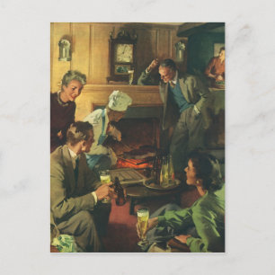 Vintage Familienparty, Steaks kochen und Bier trin Einladungspostkarte