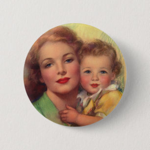 Vintage-Familienporträt von Mutter und Kind Button