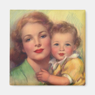 Vintage Familienporträt von Mutter und Kind Magnet