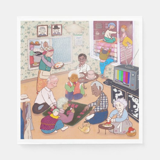 Vintage Family Art Napkin Serviette (Vorderseite)