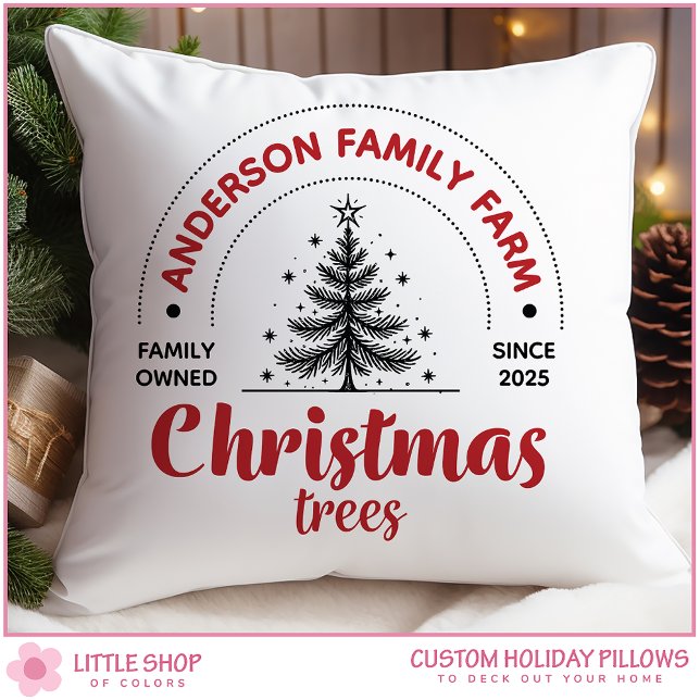 Vintage Family Farm Christmas Trees Customizable Kissen (Von Creator hochgeladen)