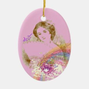 Vintage-Fan-Dame ColorSplash Rosa Oval-Ornament Keramikornament