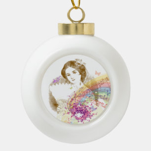 Vintage Fan Lady Keramik Ornament Ball