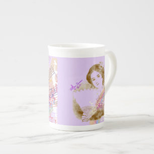 Vintage Fan Lady Lila Bone China Cup Porzellantasse