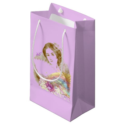 Vintage Fan Lady Small Matte Geschenktasche Kleine Geschenktüte (Vorderseite Schrägansicht)