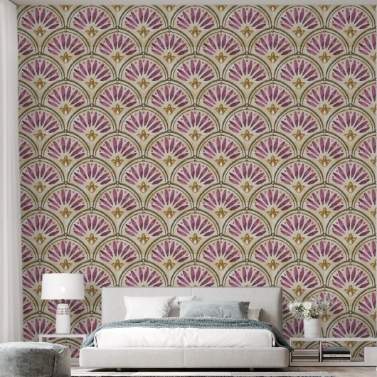 Vintage Fan Palm Watercolor Pattern Tapete (Schlafzimmer)