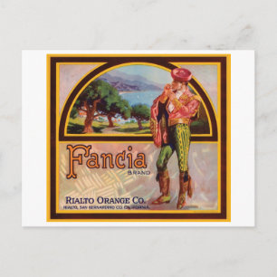 Vintage Fancia Rialto Orange Co. Fruchtkistenetike Postkarte
