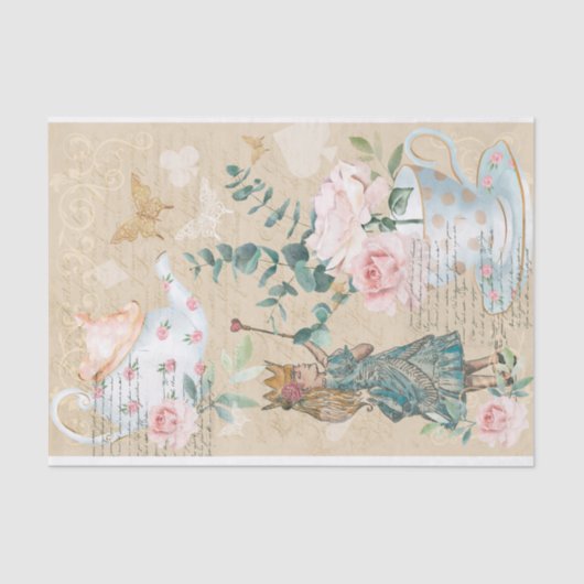 Vintage Fantasie Alice im Wunderland Decoupage Seidenpapier (Vorderseite)