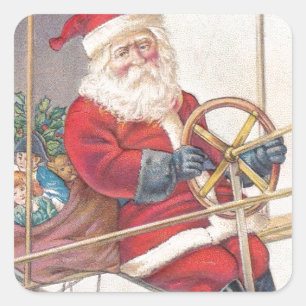 Vintage Fantasie der Santa Airship Quadratischer Aufkleber
