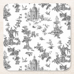 Vintage fantastische Brunnen und Bäume Toile-B & W Rechteckiger Pappuntersetzer