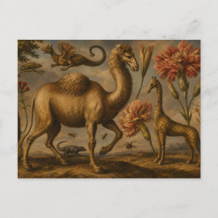 Vintage-Fantasy-Botanisches-Tier-Ölgemälde Postkarte