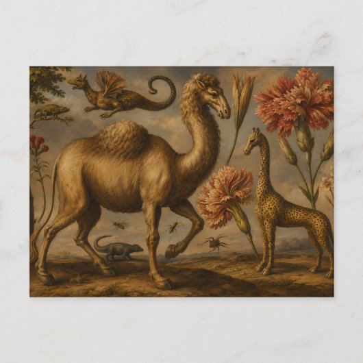 Vintage-Fantasy-Botanisches-Tier-Ölgemälde Postkarte (Vorderseite)