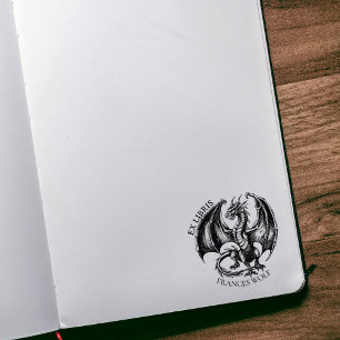 Vintage Fantasy Drache Ex Libris Bibliotheks-Bookp Gummistempel