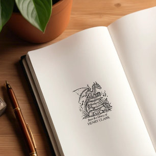 Vintage-Fantasy-Drachen-Exlibris Gummistempel