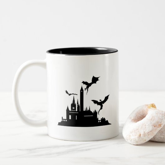 Vintage Fantasy  Dragon  Zweifarbige Tasse (Mit Donut)