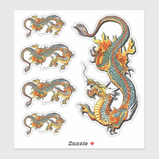 Vintage Fantasy Fire Dragon Aufkleber (Blatt)