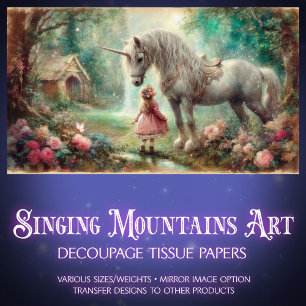 Vintage Fantasy-Garten-Einhorn-Mädchen-Decoupage Seidenpapier