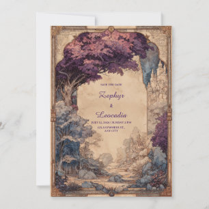 Vintage Fantasy Lila Baum Schloss Hochzeit Einladung