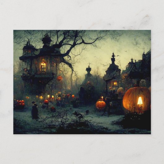 Vintage Fantasy Spooky Halloween Nacht Feiertagspostkarte (Vorderseite)