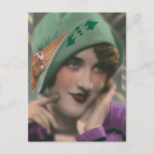 Vintage-Farbbild-Postkarte einer Flapper-Dame Postkarte