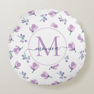 Vintage Farbe der Blume Mit Monogramm Name weiß Rundes Kissen