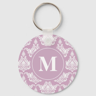 Vintage Farbe Lila Damask Monogramm Schlüsselanhän Schlüsselanhänger