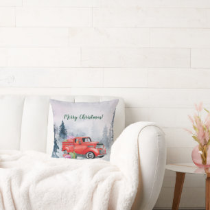 Vintage Farbe Roter Weihnachtsmann Truck Kissen