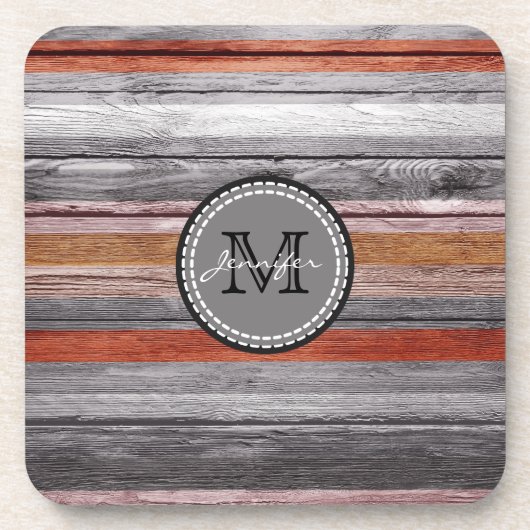 Vintage Farbenfarben, Holzschau, Monogramm #4 Getränkeuntersetzer (Vorderseite)